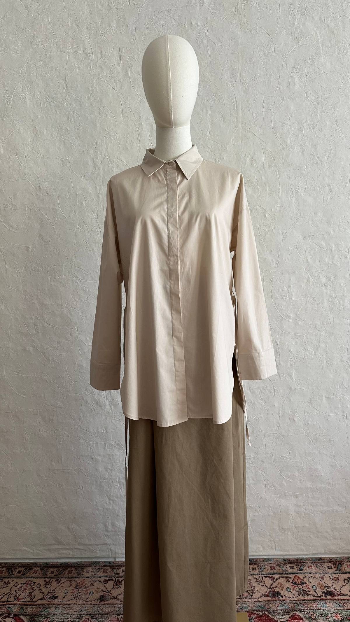 Nora Poplin Cotton Shirt - Beige