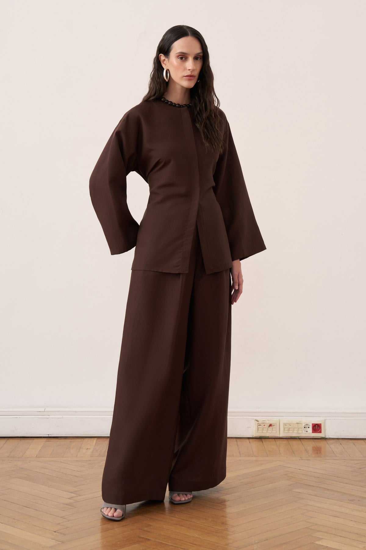 Ravena Linen 2-piece Tunic & Pants Set - Dark Brown