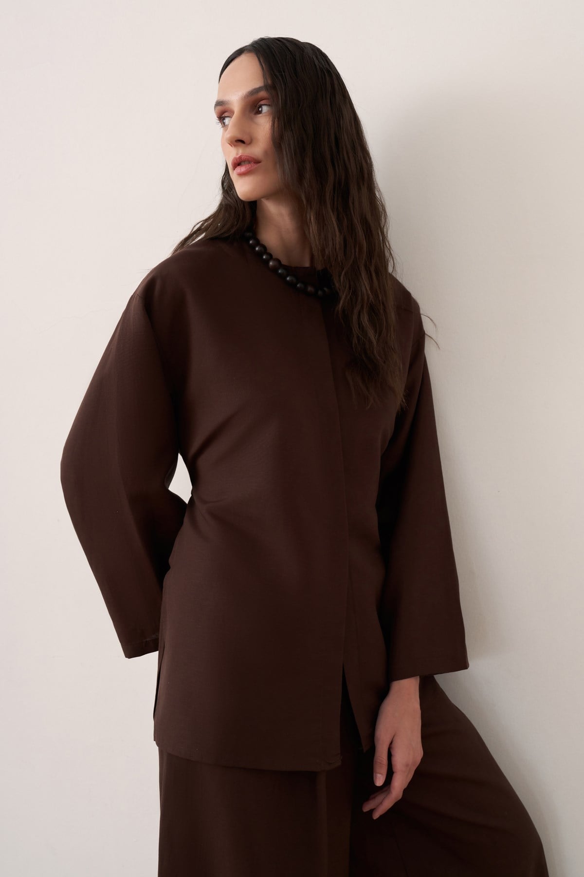 Ravena Linen 2-piece Tunic & Pants Set - Dark Brown