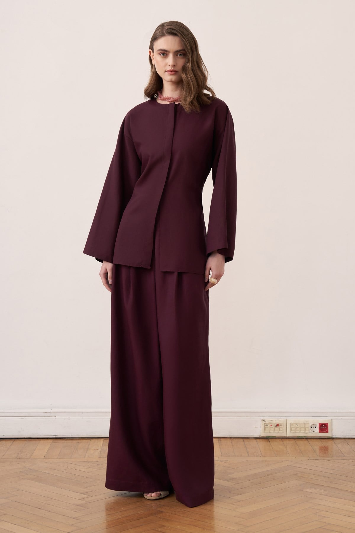 Ravena Linen 2-piece Tunic & Pants Set - Burgundy