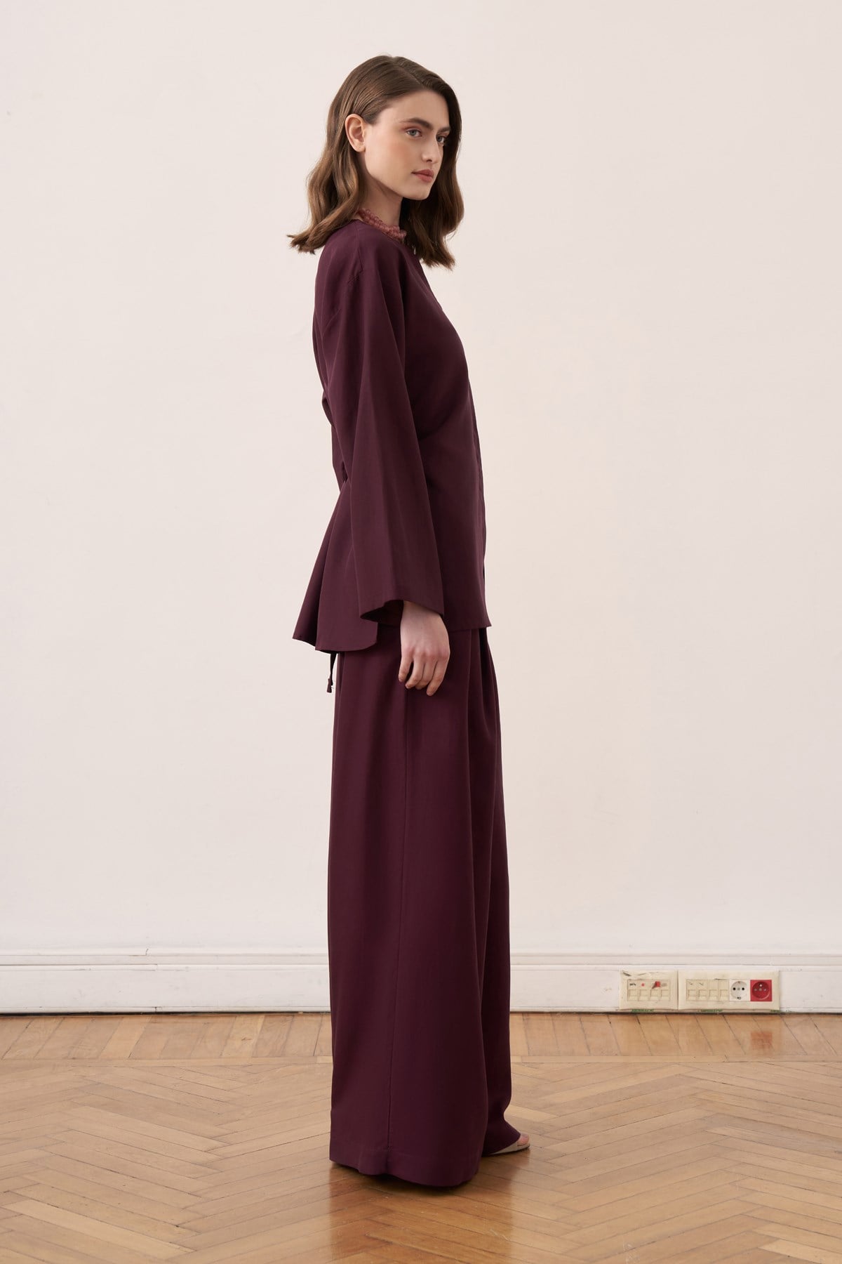Ravena Linen 2-piece Tunic & Pants Set - Burgundy