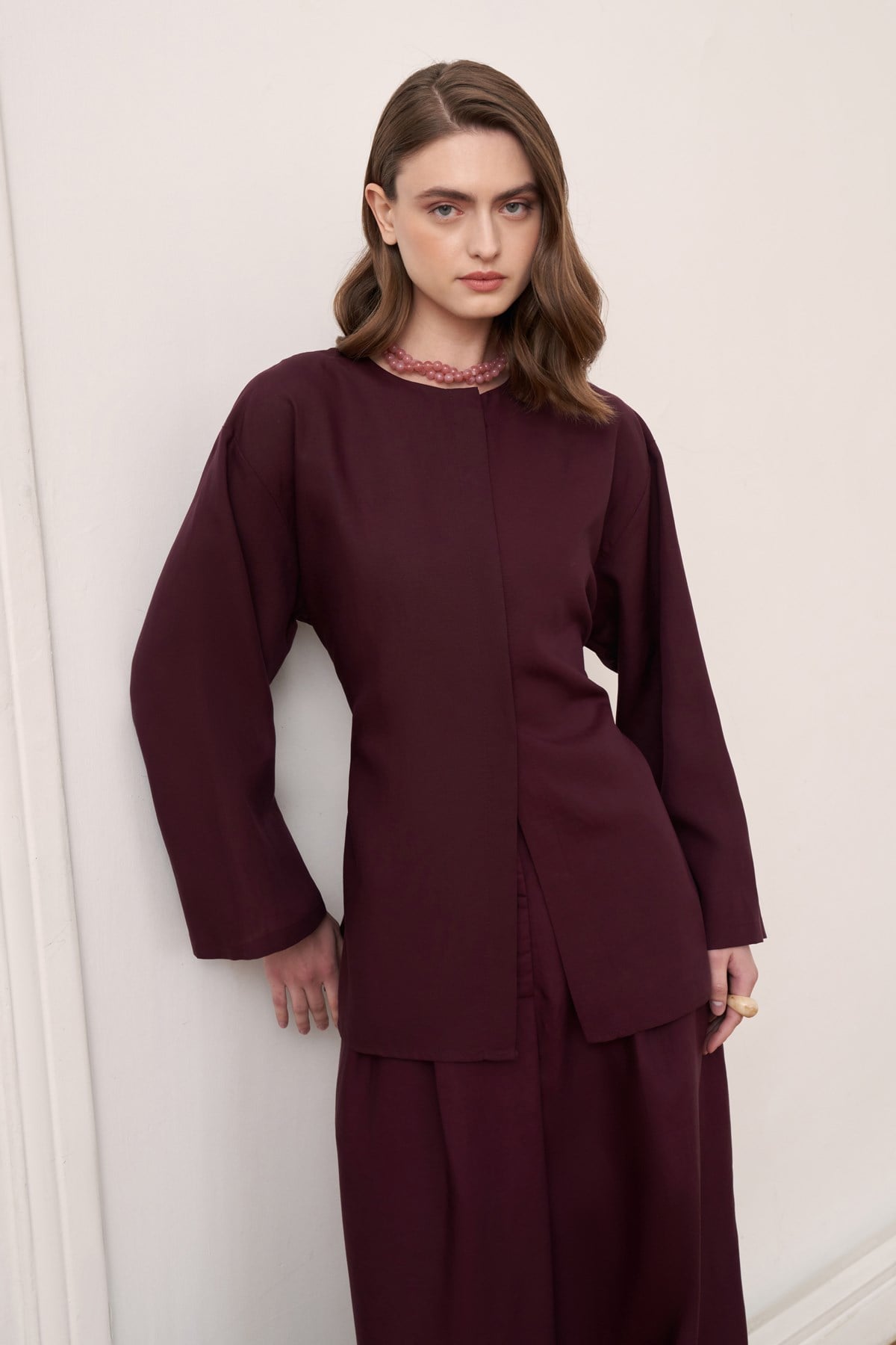 Ravena Linen 2-piece Tunic & Pants Set - Burgundy