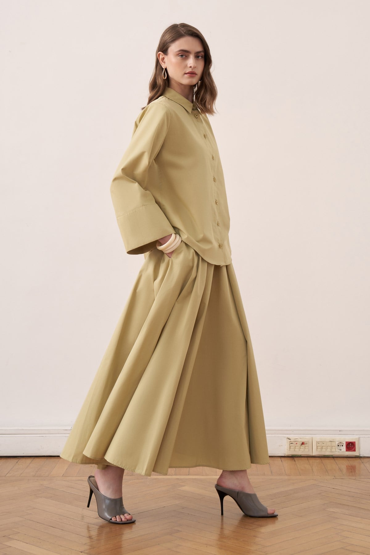 Salina Cotton 2-piece Shirt & Skirt Set - Olive
