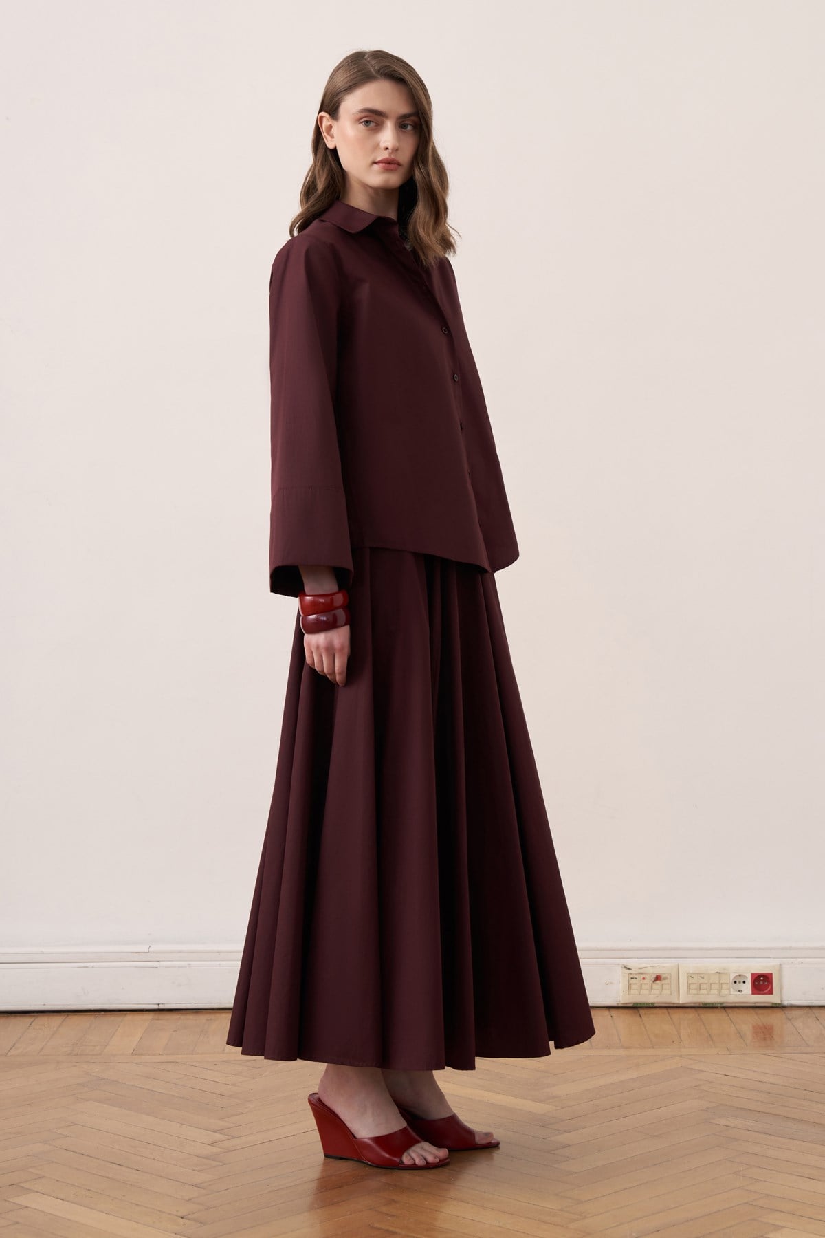 Salina Cotton 2-piece Shirt & Skirt Set - Burgundy