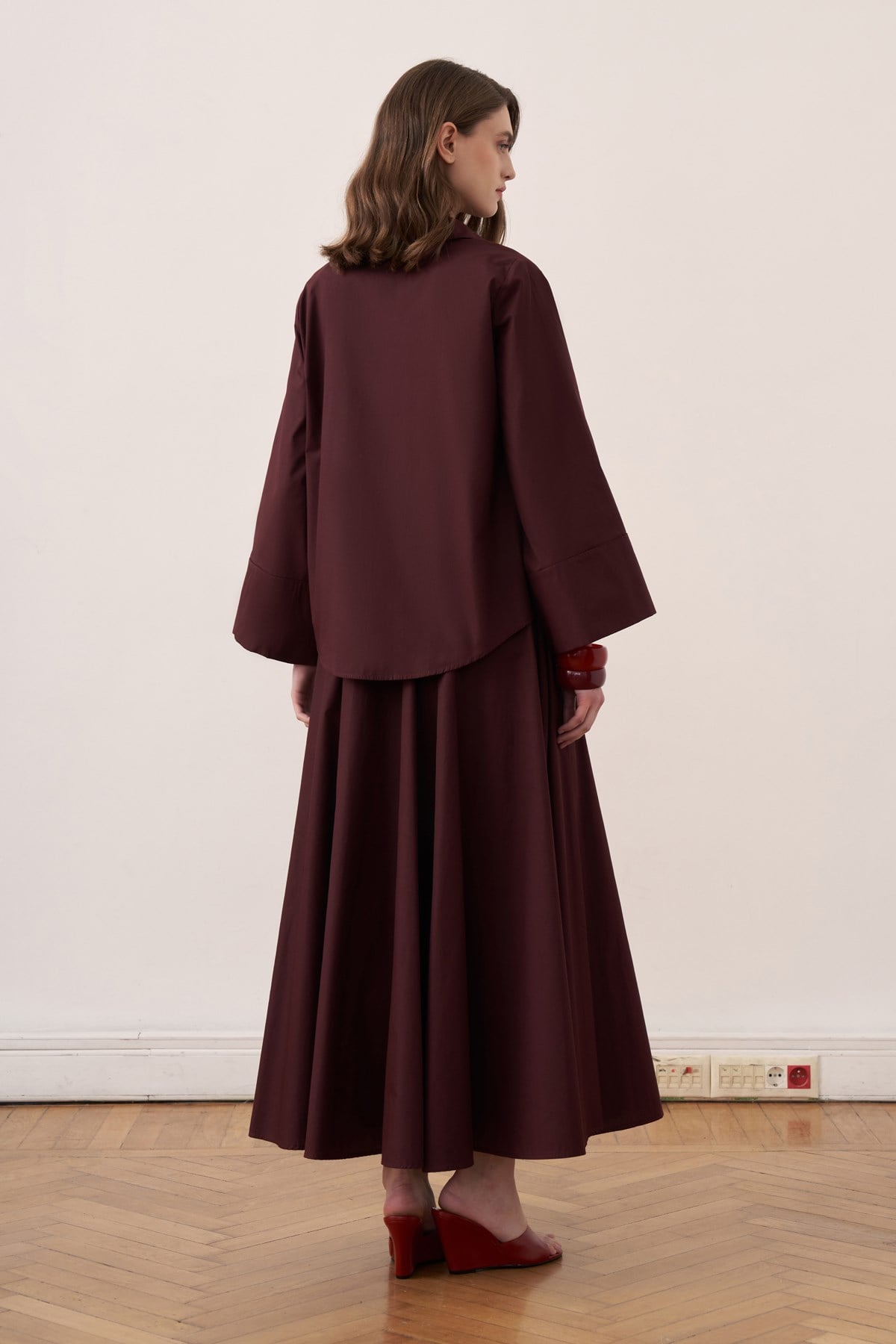 Salina Cotton 2-piece Shirt & Skirt Set - Burgundy