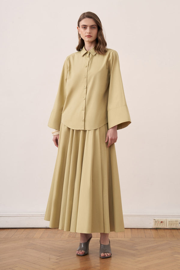 Salina Cotton 2-piece Shirt & Skirt Set - Olive