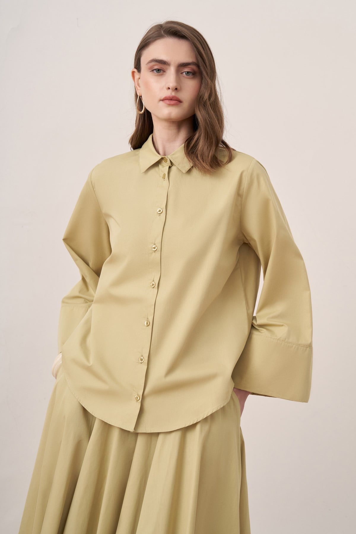 Salina Cotton 2-piece Shirt & Skirt Set - Olive