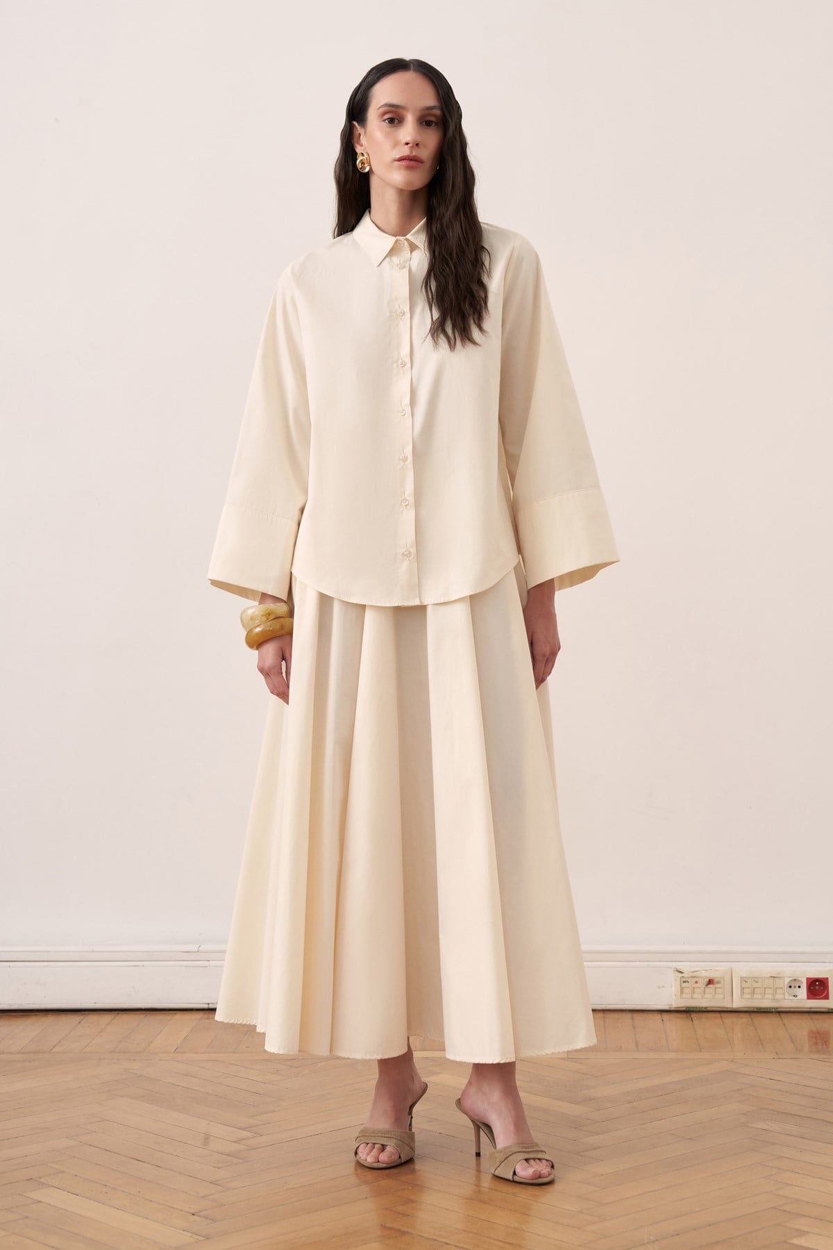 Salina Cotton 2-piece Shirt & Skirt Set - Butter