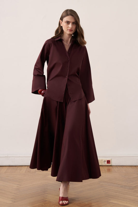 Salina Cotton 2-piece Shirt & Skirt Set - Burgundy