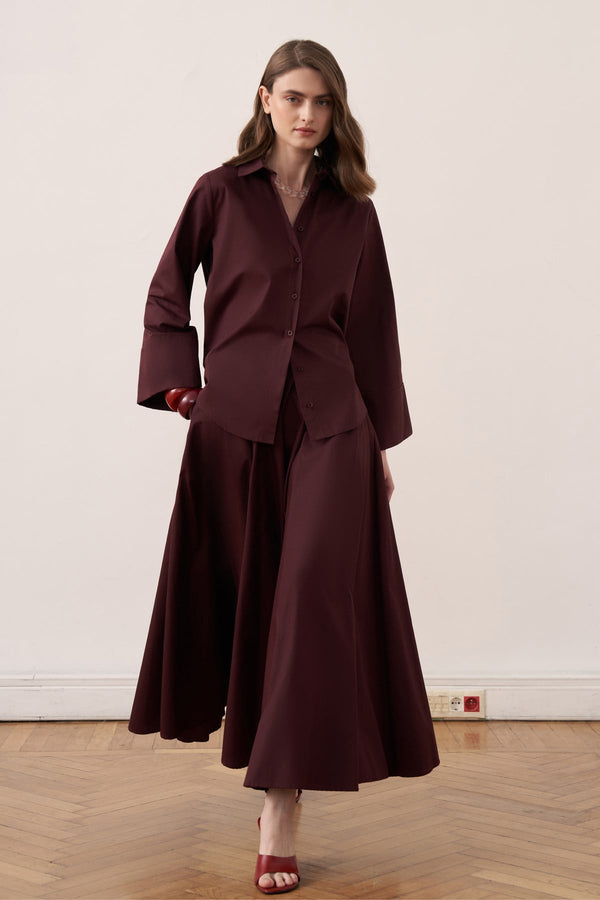 Salina Cotton 2-piece Shirt & Skirt Set - Burgundy