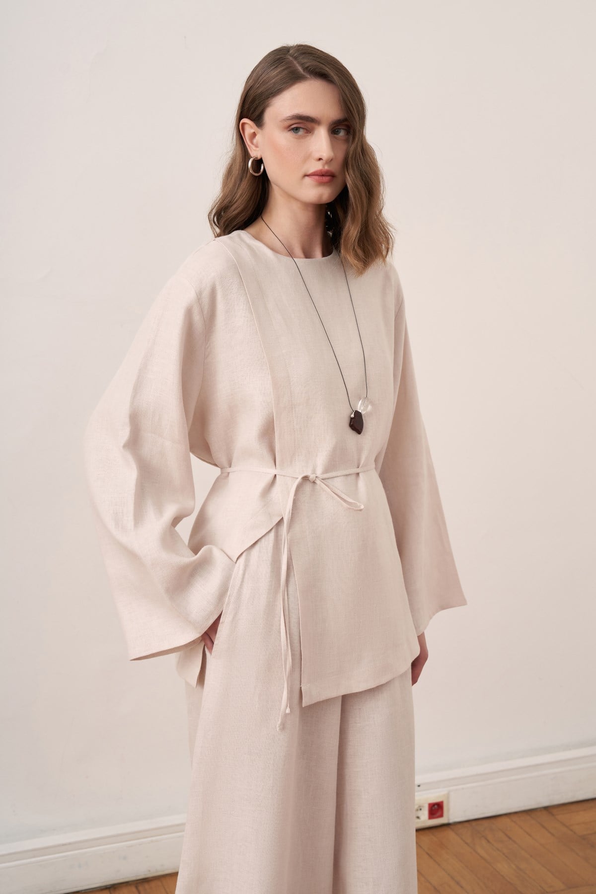 Solmar Belted Linen Blouse - Stone