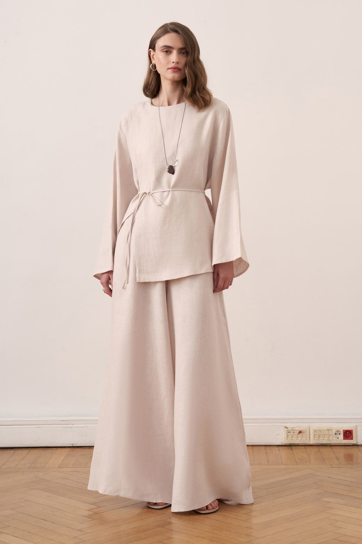Solmar Belted Linen Blouse - Stone