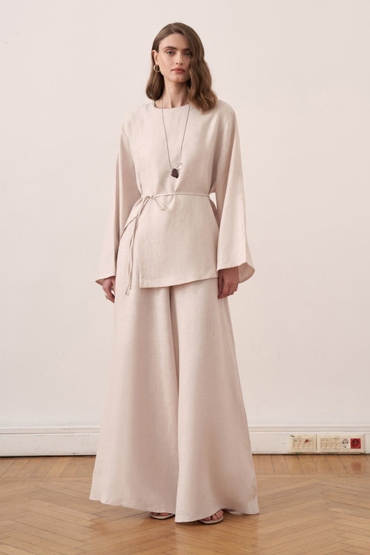 Solmar Belted Linen Blouse - Stone