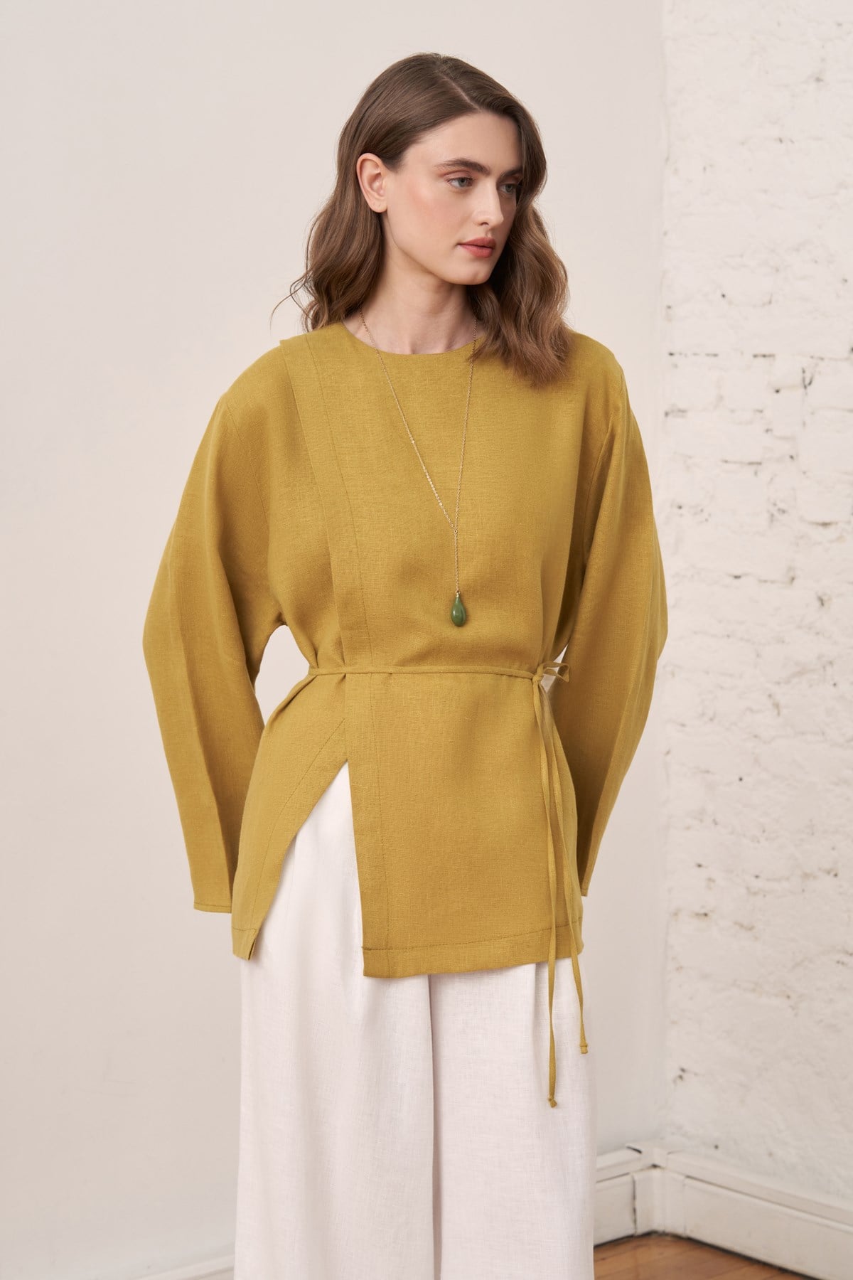 Solmar Belted Linen Blouse - Olive
