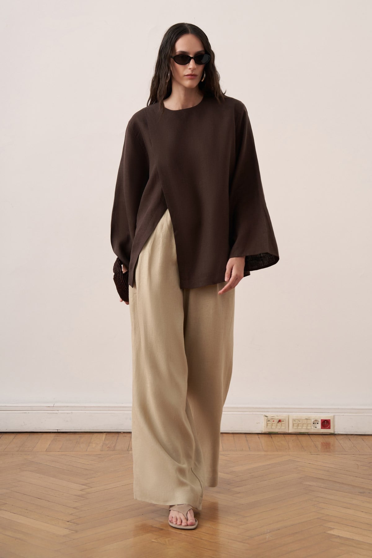 Solmar Belted Linen Blouse - Dark Brown