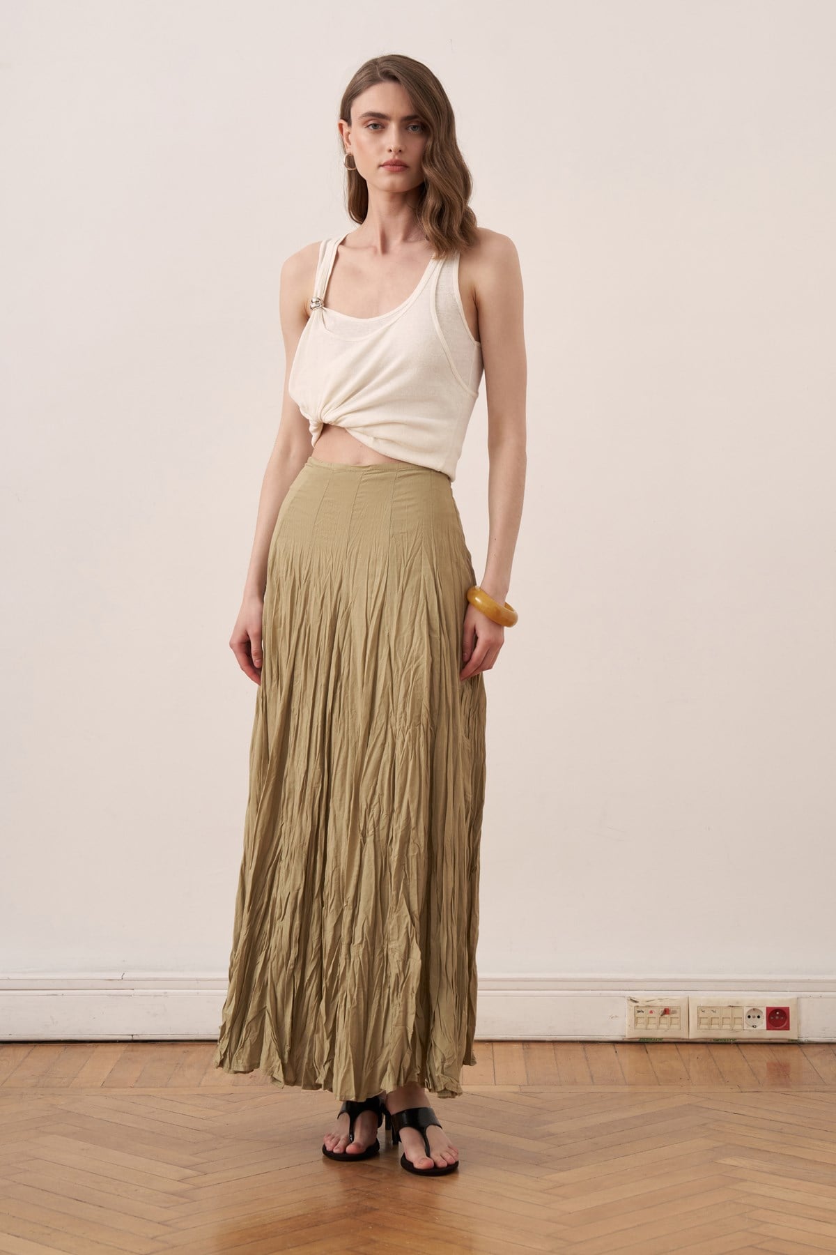 Tavira Cotton Voile Crinkle Skirt - Olive