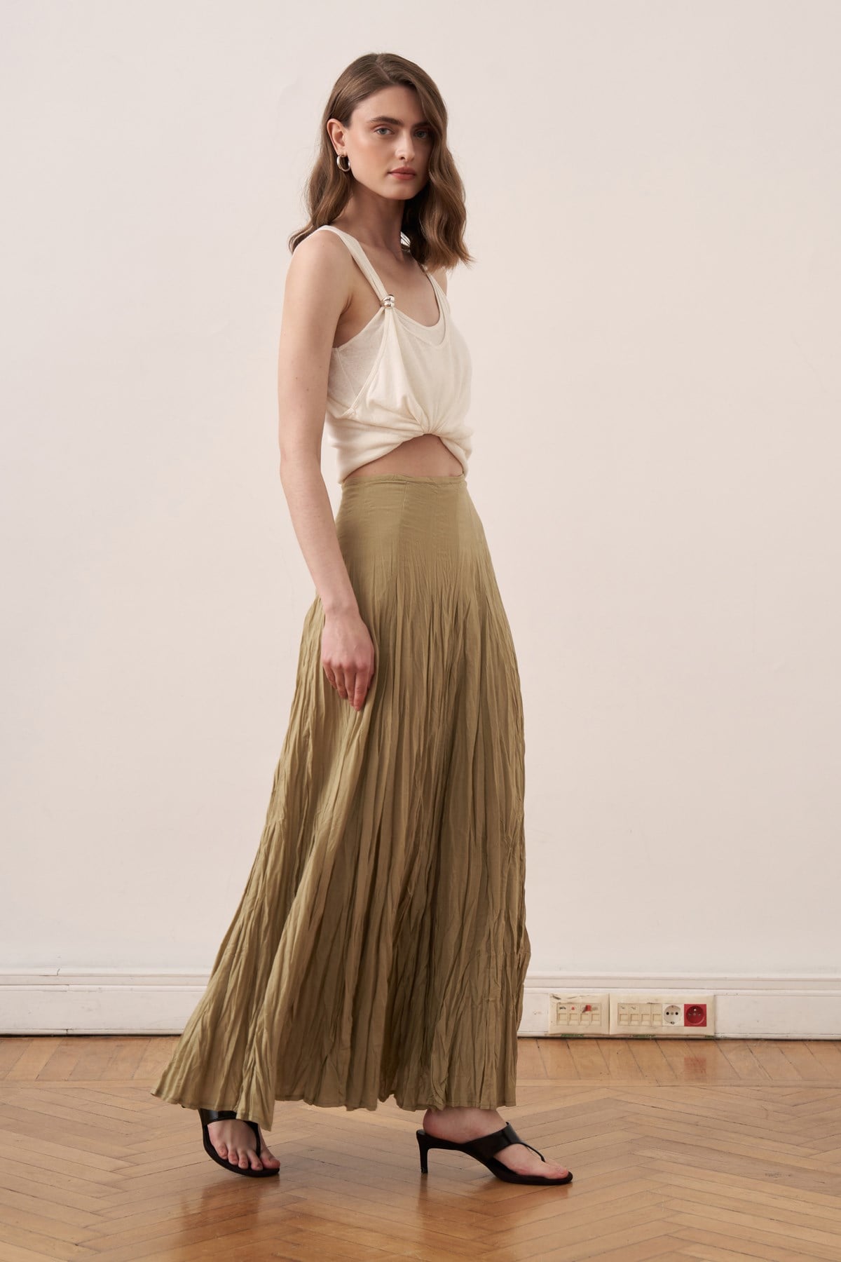 Tavira Cotton Voile Crinkle Skirt - Olive