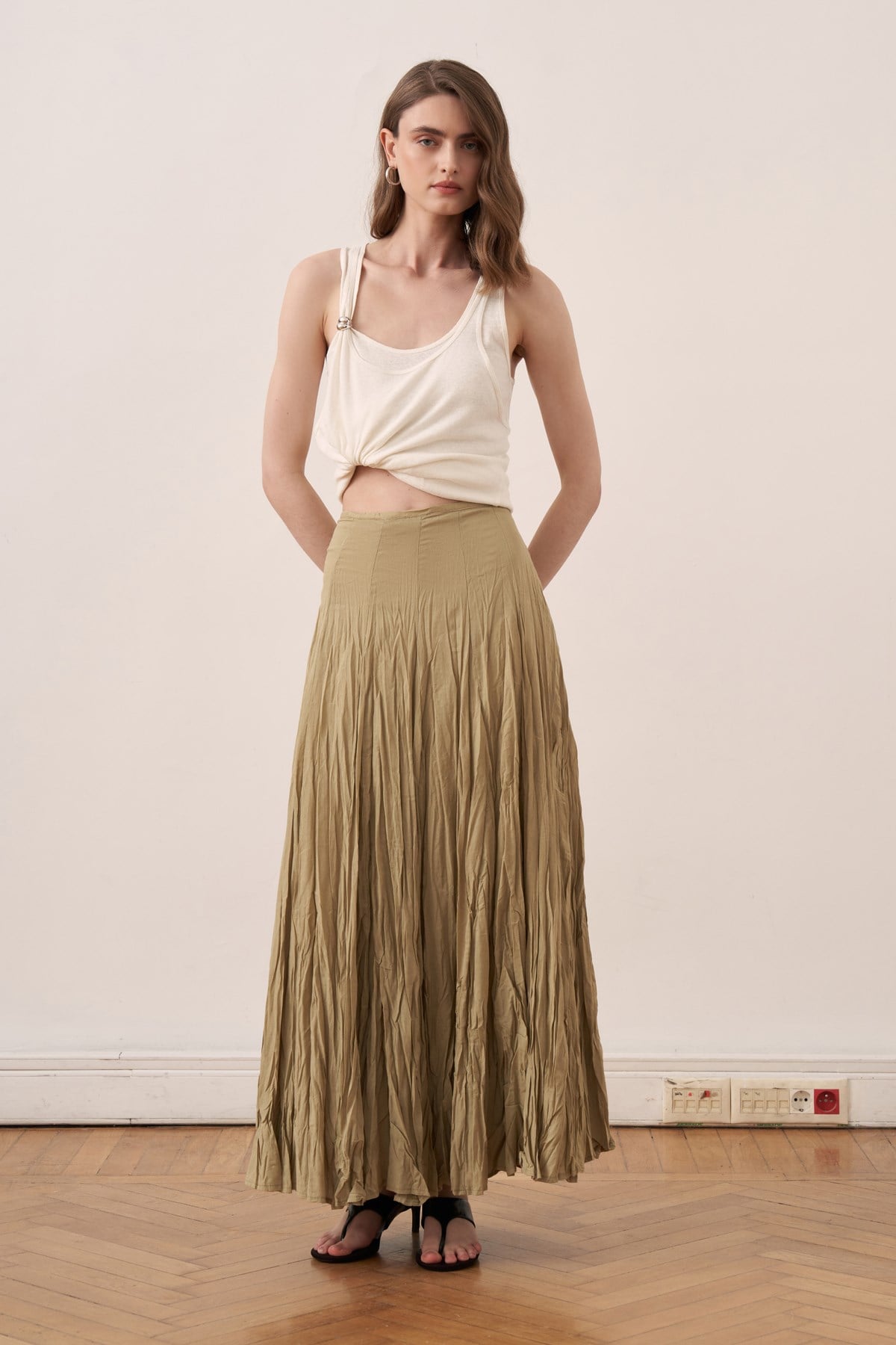 Tavira Cotton Voile Crinkle Skirt - Olive