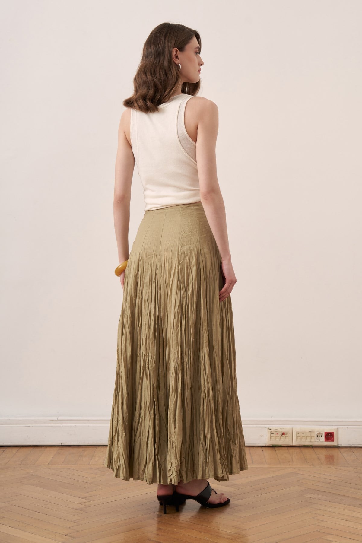 Tavira Cotton Voile Crinkle Skirt - Olive