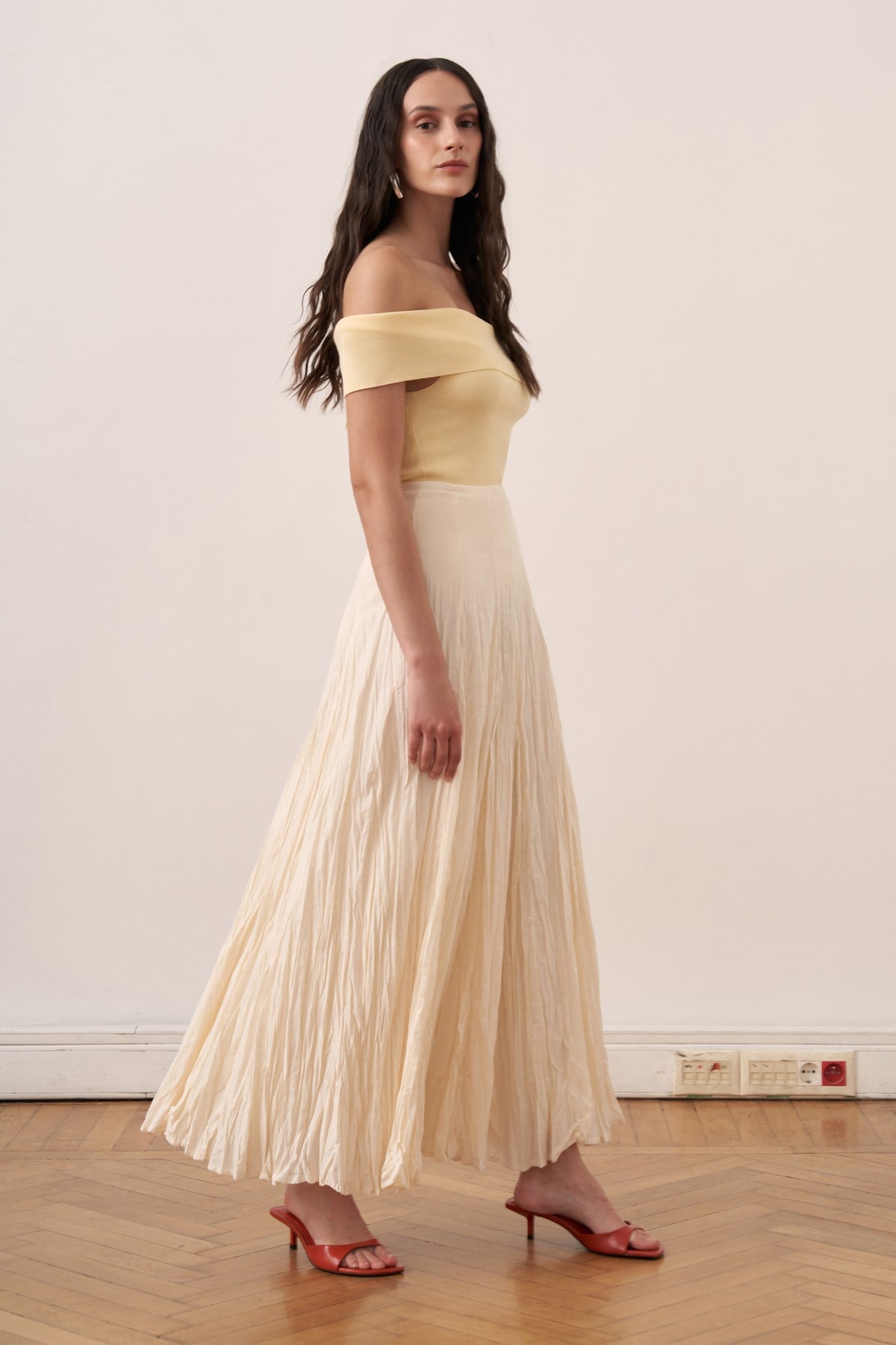 Tavira Cotton Voile Crinkle Skirt - Beige