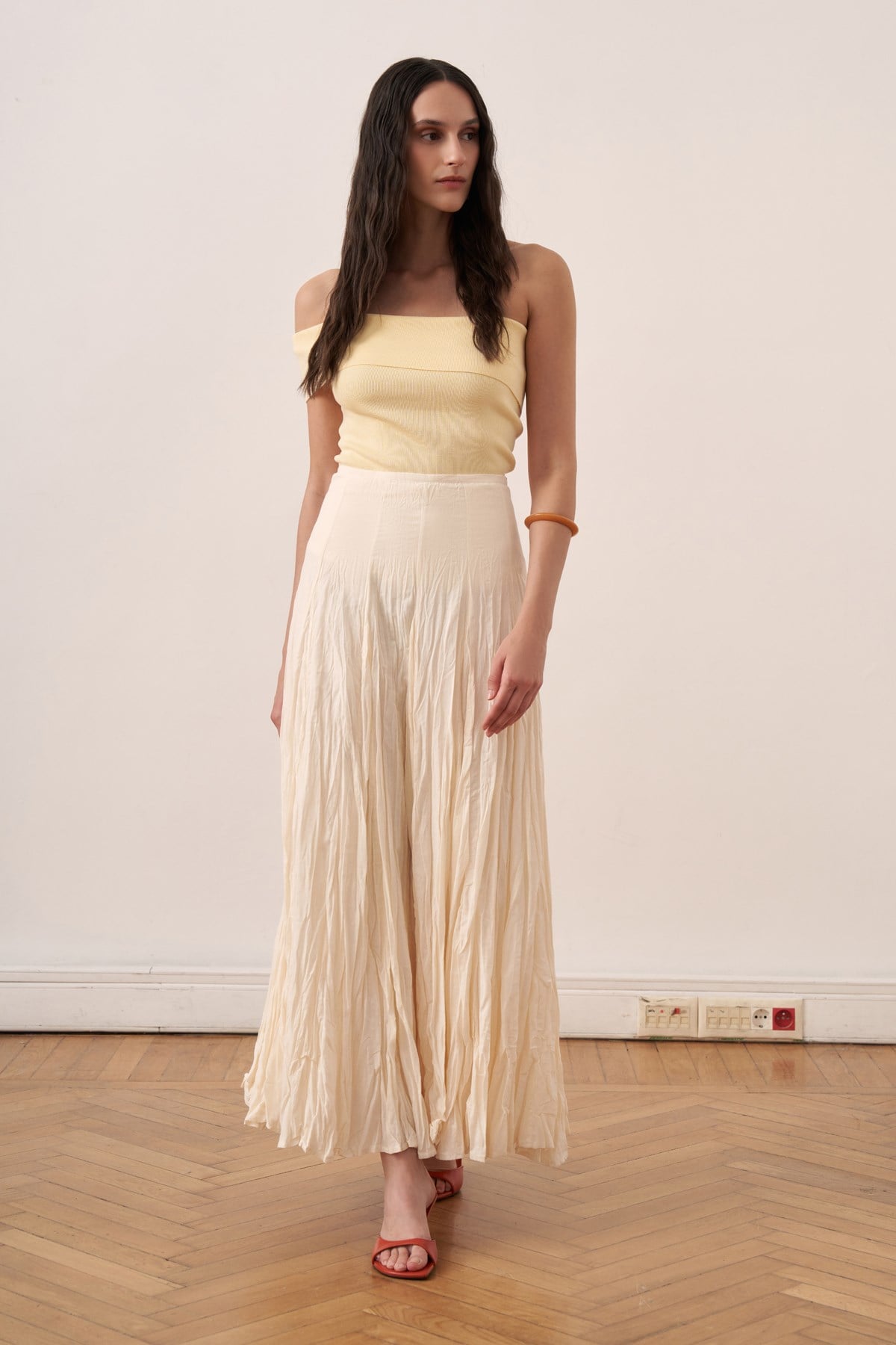Tavira Cotton Voile Crinkle Skirt - Beige