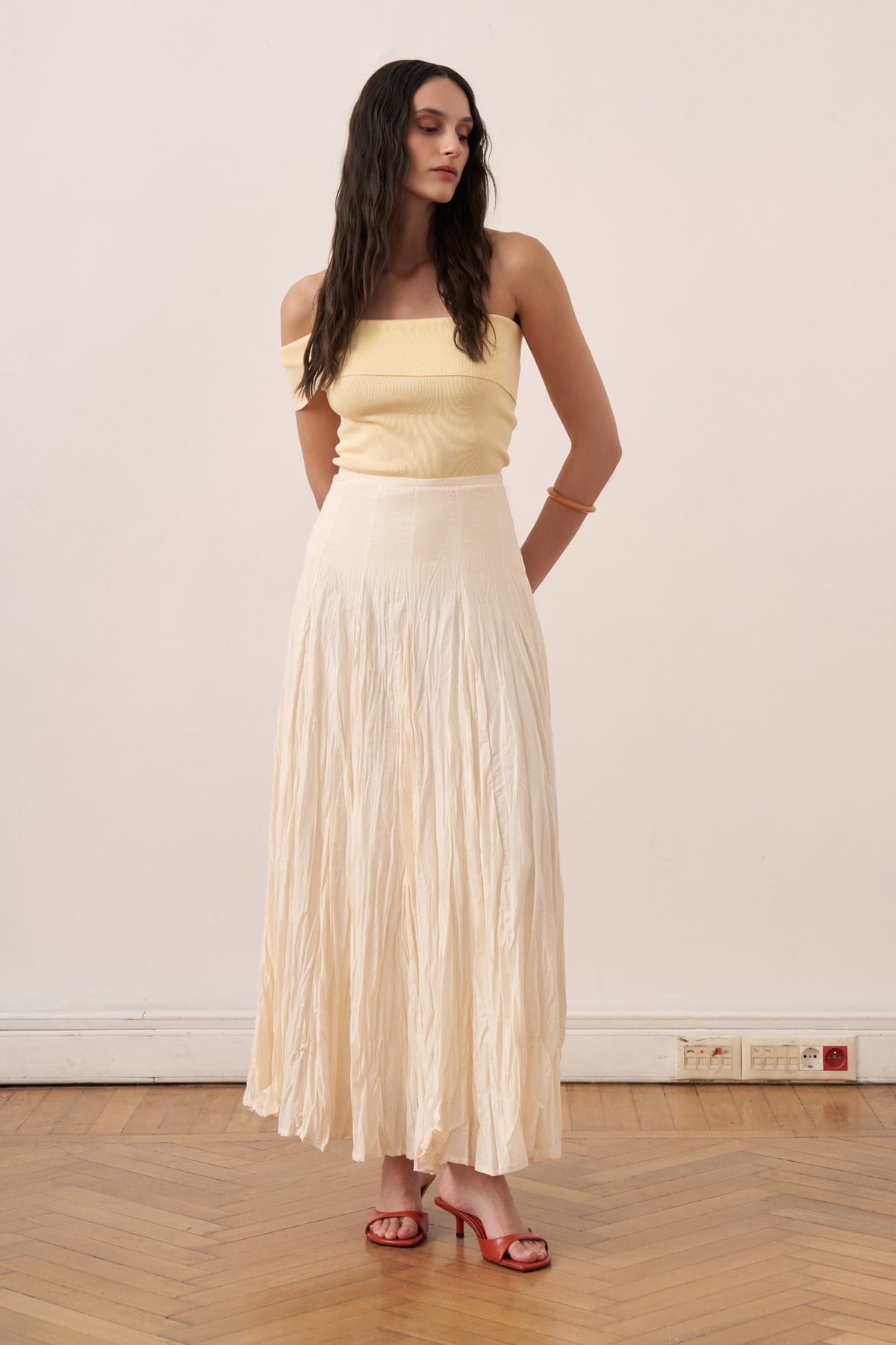 Tavira Cotton Voile Crinkle Skirt - Beige