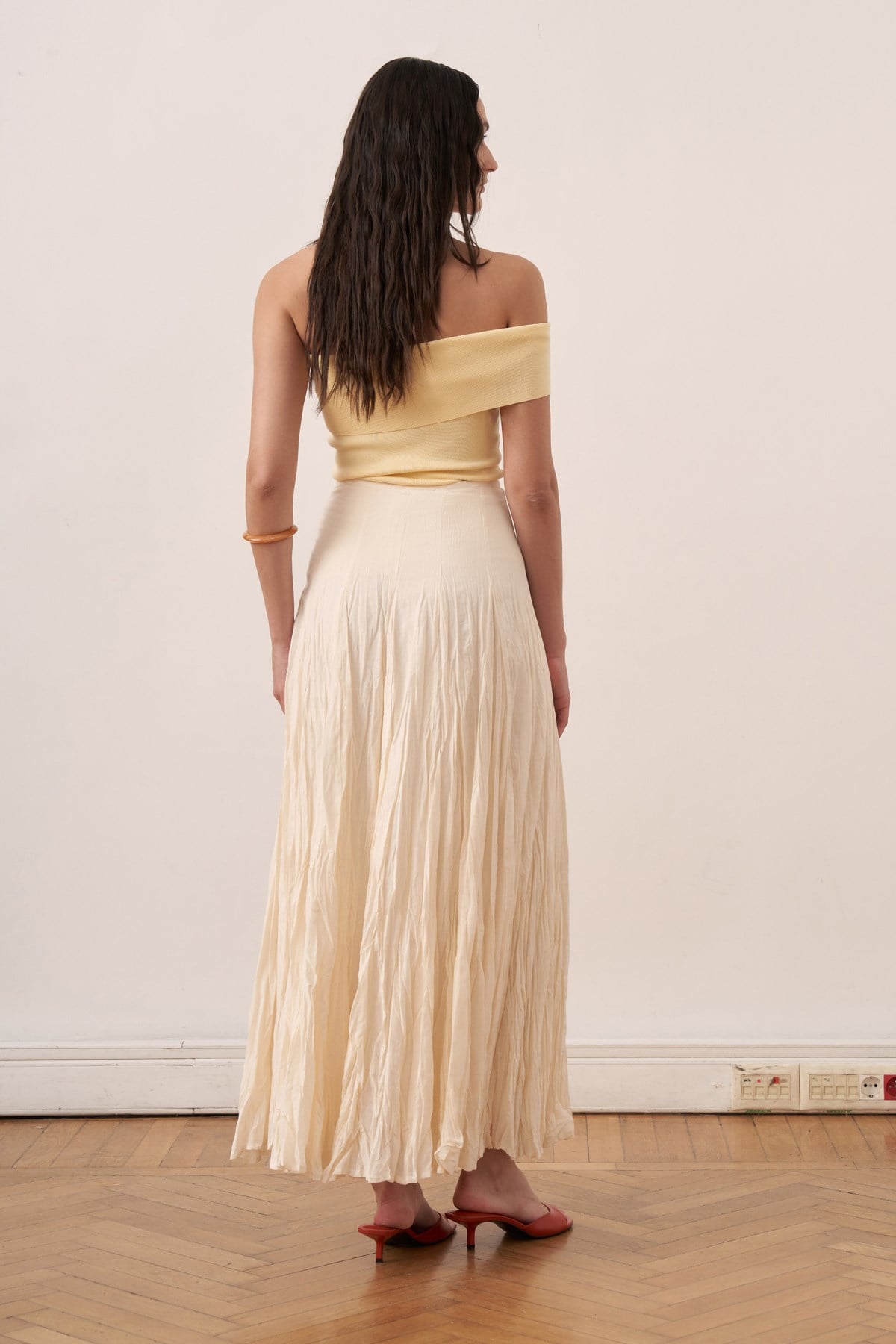 Tavira Cotton Voile Crinkle Skirt - Beige