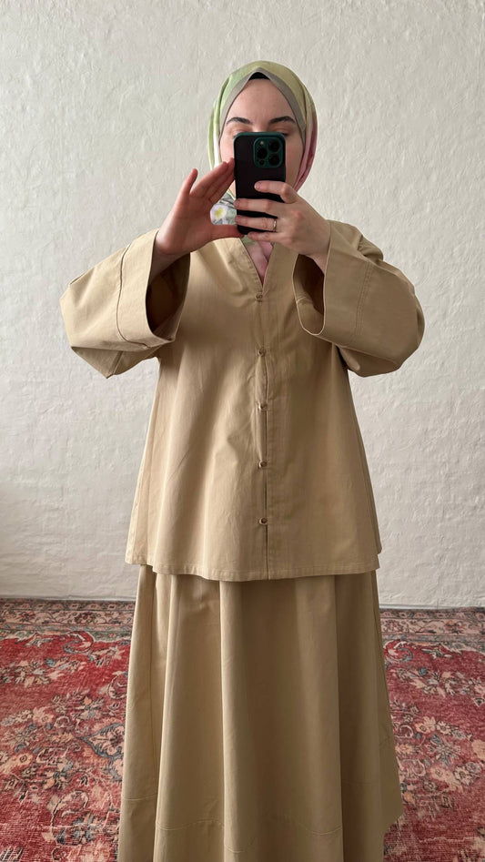 Vela Cotton Skirt & Top Set - Camel