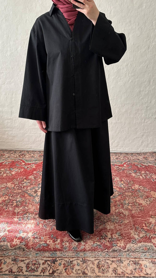 Vela Cotton Skirt & Top Set - Black