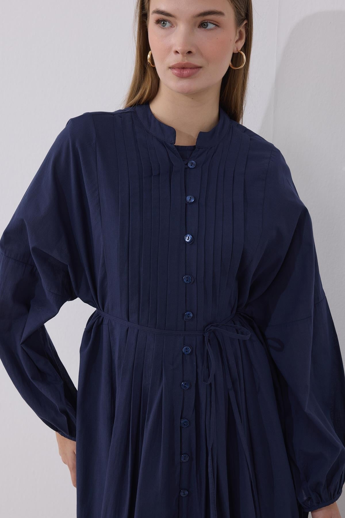 Vena Cotton Dress - Navy Blue