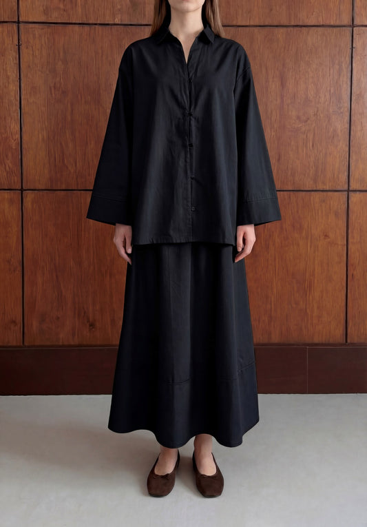 Vela Cotton Skirt & Top Set - Black