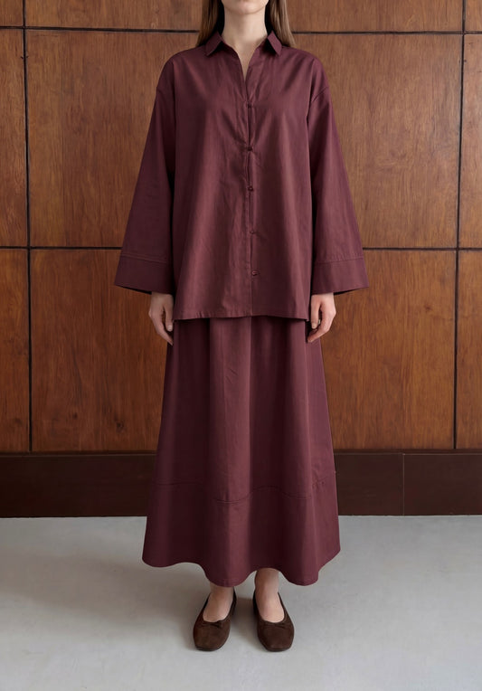 Vela Cotton Skirt & Top Set - Burgundy