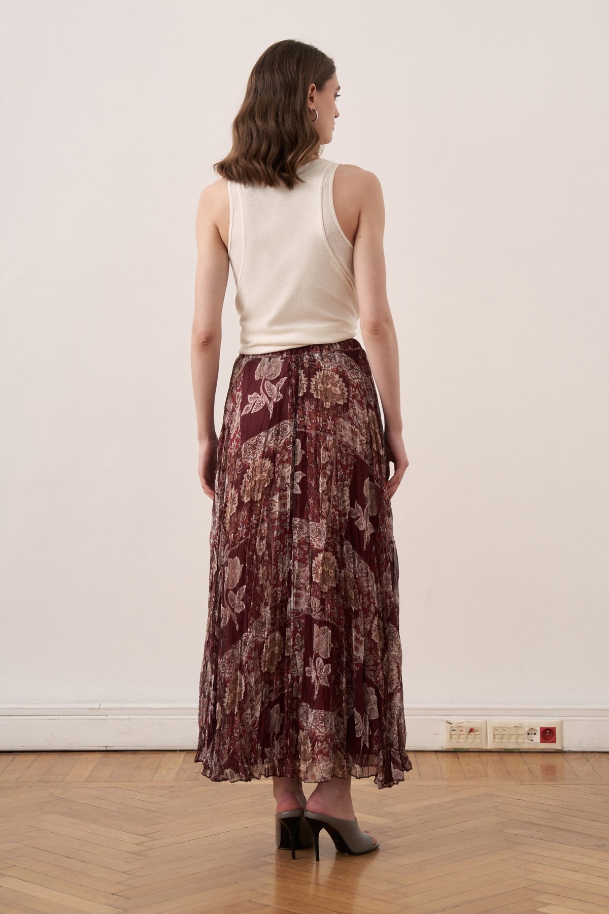 Ventura Patterned Chiffon Crush Skirt - Maroon