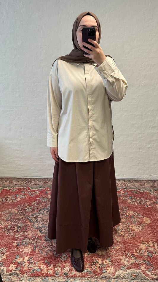 Nora Poplin Cotton Shirt - Beige